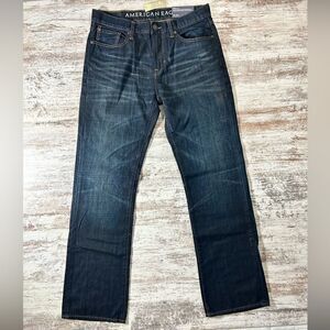 Men’s NWT American Eagle Outfitters Jeans Straight leg dark whisker wash 32 x 34